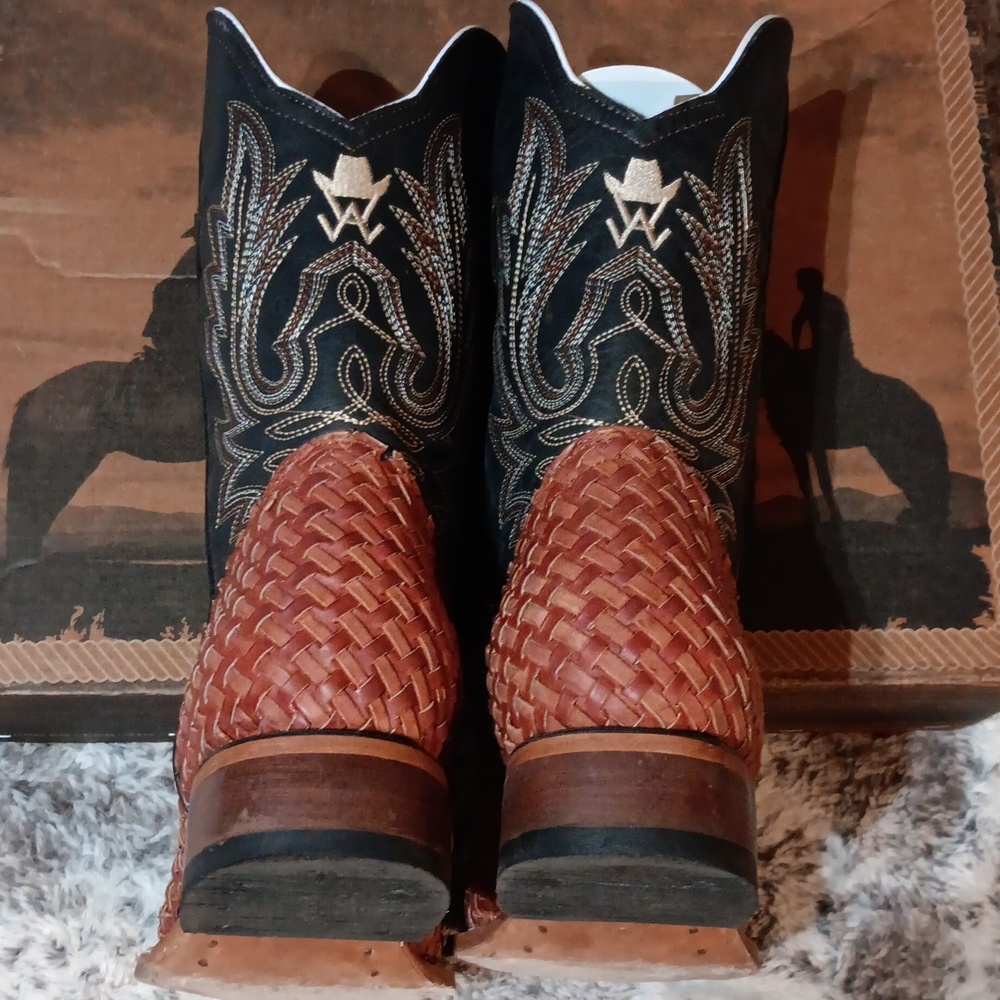 Alfa Western Wear Basketweave Square Toe Boots - Picture 5 of 12